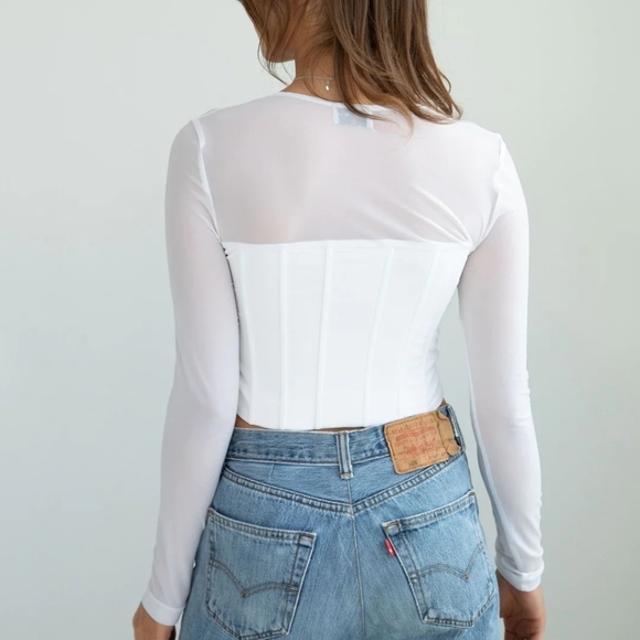 Eye Catching White Mesh Long Sleeve Statement Top - Picture 2 of 10